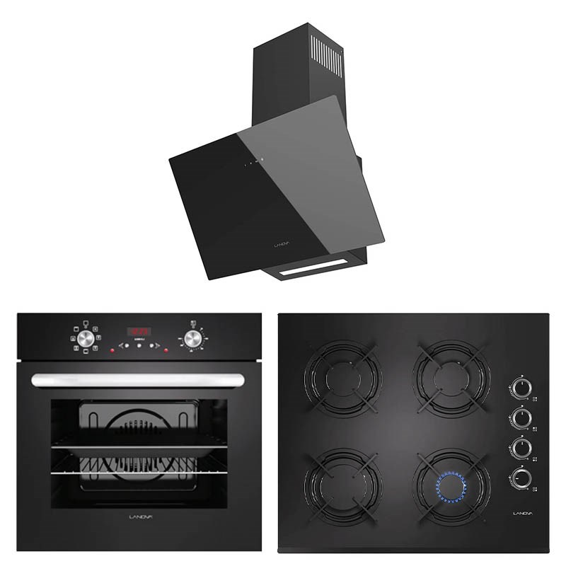 Lanova Black 3207B01 – G16400-201 – 3220B6 Siyah Cam Ankastre Set