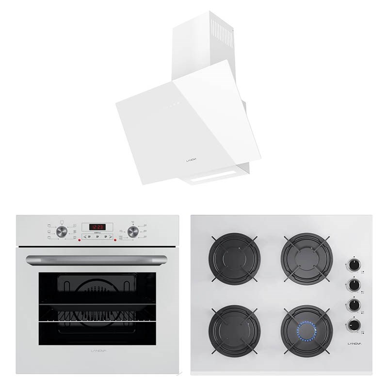 Lanova İnci 3206W01 – G16400-202 – 3220W6 Beyaz Cam Ankastre Set